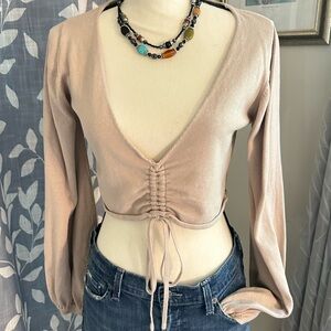 Princess Polly Beige Ruched V-Neck Blouse